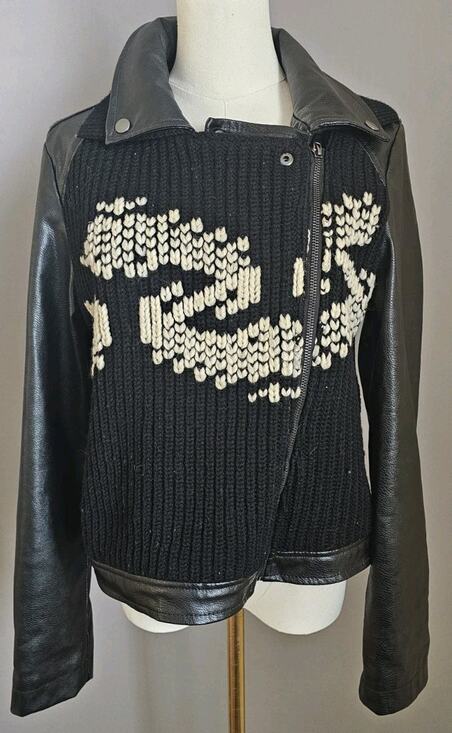 Anthropologie Jackets & Blazers - Anthropologie Motorcycle Biker Jacket Vegan Leather Knit Sweater Front Black M